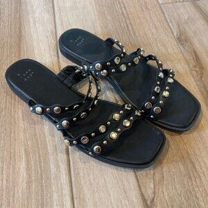 A New Day Women's Slide Sandals Black Studded Square Toe Size 10